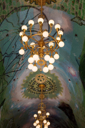 Close up view of lights and ceiling of a historical passage in Amsterdam.のeditorial素材