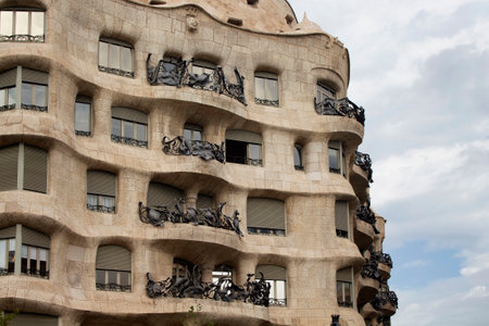 Close up view of famous landmark called  Casa Mila in Barcelona.