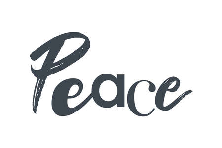 Modern, playful graphic design of a word "peace" in grey color. Urban, fun, creative typography.のイラスト素材