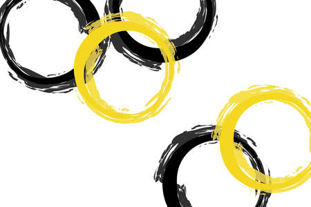 Abstract background pattern made with brush strokes forming circles in yellow and black colors. Modern, bold, playful vector art.のイラスト素材