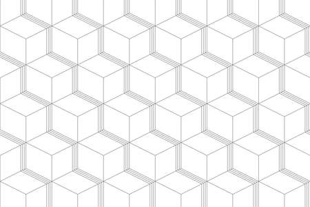 Seamless, abstract background pattern made with lines forming cubes. Modern, simple, 3 dimensional vector art.のイラスト素材