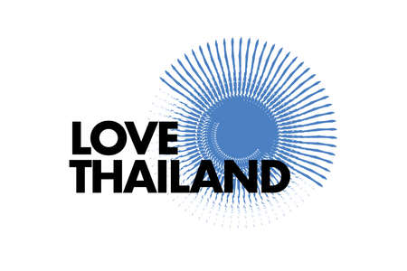 Modern, simple, playful typographic design of a saying "Love Thailand" in blue and black colors. Cool, urban, trendy and vibrant graphic vector artのイラスト素材