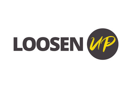 Modern, simple, bold typographic design of a saying "Loosen Up" in yellow and grey colors. Cool, urban, trendy and vibrant graphic vector artのイラスト素材