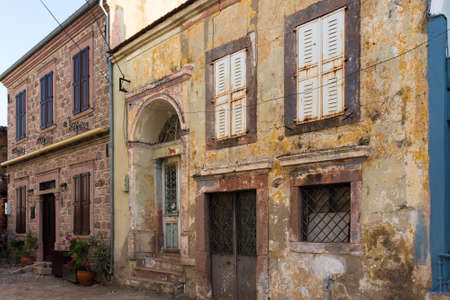 View of old, historical, traditional houses in famous, touristic Aegean town called Cunda. It is a...