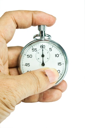 Stop-watch in a hand, isolated on whiteの写真素材