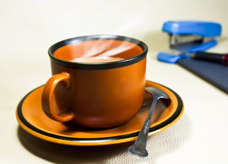 Coffee cup with hot coffee. A drink in the morningの写真素材