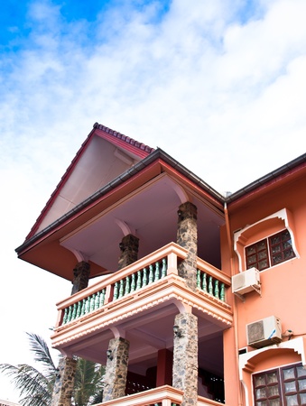 Pink hotel for tourists who travel to the suburbs of Laos.のeditorial素材