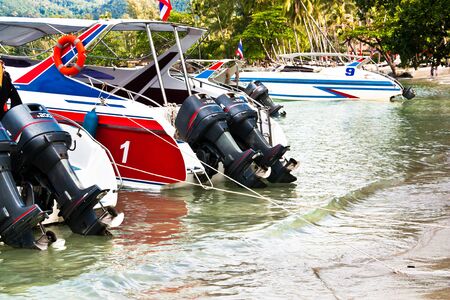 Fast boat in sea, aerial view in thailandのeditorial素材
