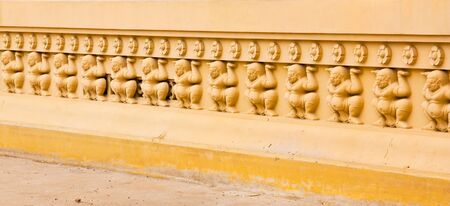 The walls of the corridor of the temple in Thailandの写真素材