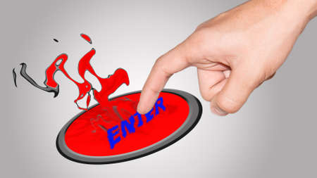 Hand finger to enter isolated on gray backgroundの写真素材