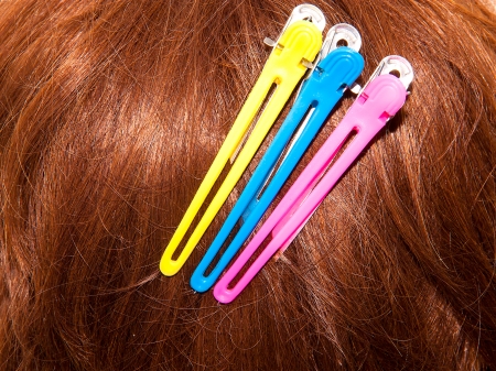 Clip on hair of women by attaching the back of the head の写真素材