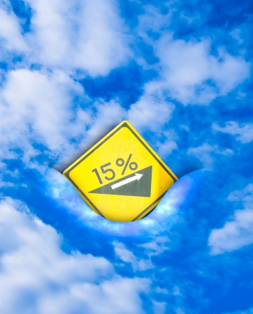 15 per cent, Traffic sign of the uphill slopeの写真素材