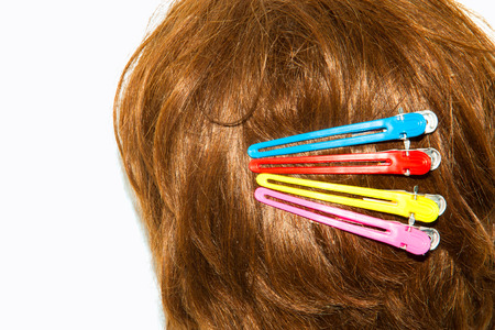 Clip on hair of women by attaching the back of the head の写真素材