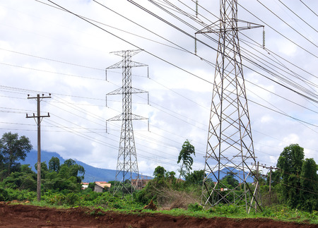High voltage power pylons were installed through the village.