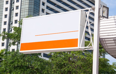 Frame Banner installed in front of the building.の写真素材
