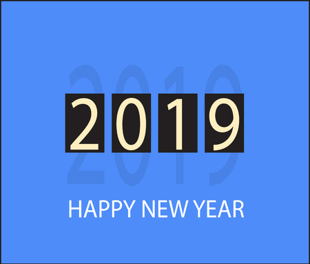 happy new year 2019 icon on blur background. flat style. happy new year icon for your web site design, app, UI.のイラスト素材