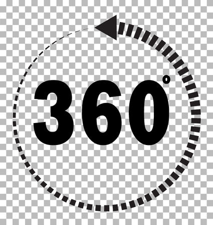 360 degrees icon on transparent background. flat style. 360 degrees sign. rotate 360 degress icon for your web site design, logo, app, UI. angle 360 degree symbol.のイラスト素材