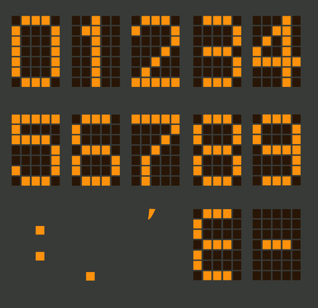 set of calculator digital numbers. electronic figures. LCD digital number. orange clock digital.のイラスト素材
