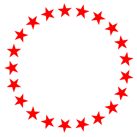 red star in circle icon on white background. flat style. red star in circle icon for your web site design, logo, app, UI. set of star circle symbol. red color wheel sign.のイラスト素材