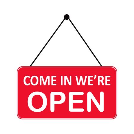 open store icon on white background. flat style. open door icon for your web site design, app, UI. open label symbol. Come In We are Open sign.のイラスト素材