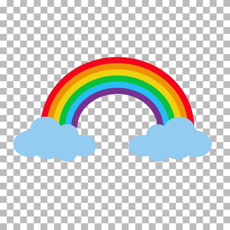 Rainbow with clouds isolated on transparent background. cartoon rainbow between clouds. set rainbow with cloud symbol. rainbow sign.のイラスト素材