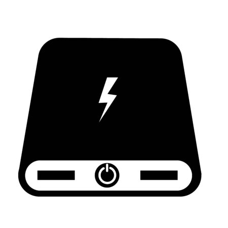 power bank icon on white background. flat style. power bank battery icon for your web site design, logo, app, UI. electrical powerbank symbol. portable charging device sign.のイラスト素材