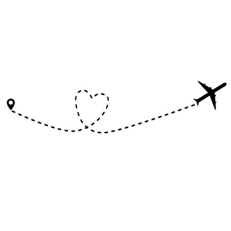 airplane route on white background. flat style. love travel route sign. romantic travel concept....