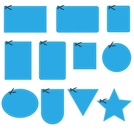 set of coupon on white background. scissors cut template and dashed line. gift coupon symbol. voucher promo code sign.のイラスト素材