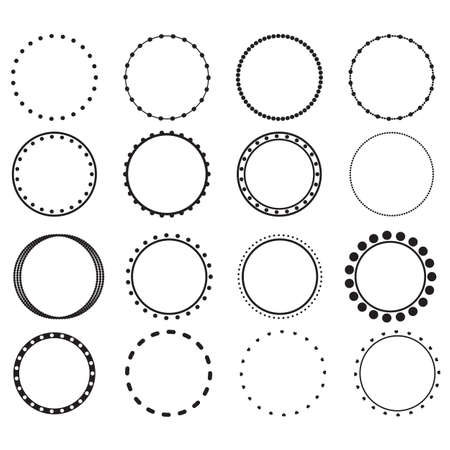 circle frames on white background. doodle frame system, circle monogram sign. flat style.のイラスト素材