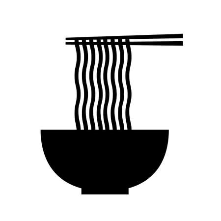 hot noodle . flat style. noodles and chopsticks symbol. bowl of noodles with chopsticks on white background. ramen noodles soup sign.の写真素材