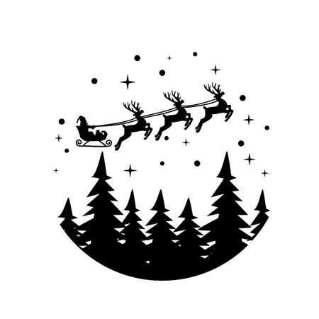 santa on sleigh on white background. merry christmas sign. christmas deer symbol. flat style.のイラスト素材