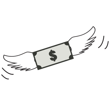 dollar bill with wings icon on white background. flying money sing. dollar symbol. money pictogram. flat style.のイラスト素材