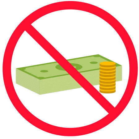 no money icon on white background.prohibition of money sign. flat style. no cash money symbol.のイラスト素材