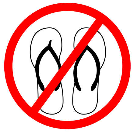 no sandals icon on white background. No flip flops symbol. slippers prohibition sign. flat style.のイラスト素材