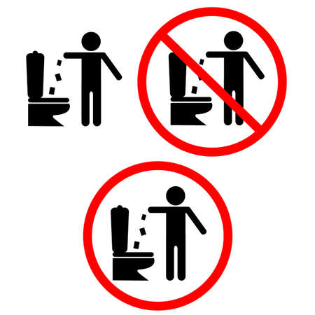 no trow paper in toilet sign. no toilet littering symbol. trash into toilet pictogram. flat style.のイラスト素材