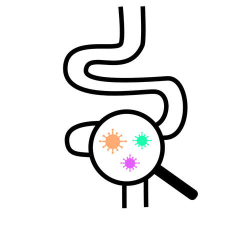 gut bacteria icon on white background. bacterial microorganism in microscope circle. probiotics under magnify sign. flat style.のイラスト素材