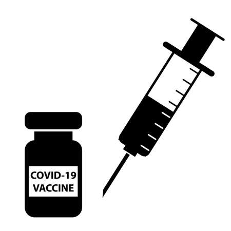 Coronavirus COVID-19 vaccine bottle icon on white background. injection sign. flat style. Vaccine symbol.のイラスト素材