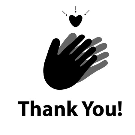 Thank you with applause icon and heart. Thanks for your help symbol. Hands with a heart sign. Applause logo. flat style.のイラスト素材