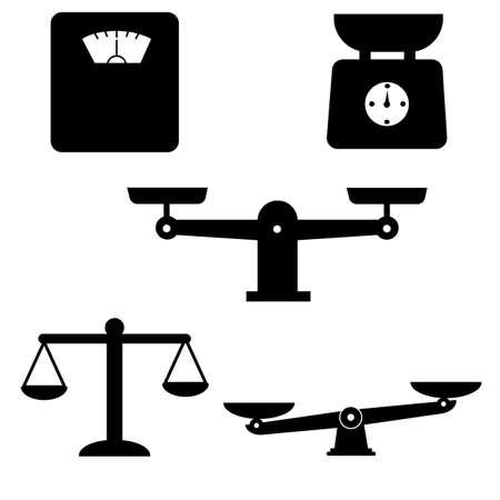 scale and weight icons set. scales of justice icon white background. weighing machine symbol. law scale sign. compare logo symbol.のイラスト素材