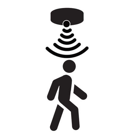 motion sensor icon in flat style. person passing on motion sensor sign. people security connection business concept. flat style.のイラスト素材