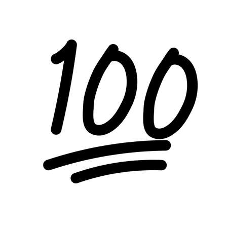 100 hundred emoticon icon on white background. 100 emoji score sticker. 100 sign. flat style.のイラスト素材