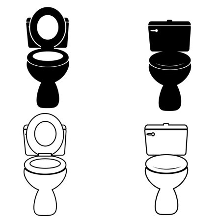 Toilet icon on white background. Toilet bowl with open and closed cover. Toilet bowl line sign. flat style.のイラスト素材