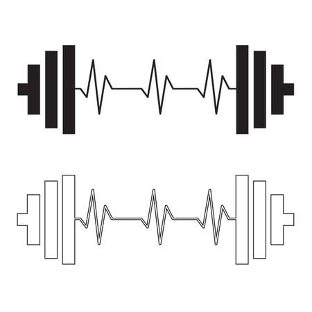 heartbeat barbell icon on white background. fitness gym sign. dumbbell and heart symbol. flat style.のイラスト素材
