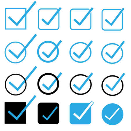 blue tick checkbox on white background. tick sign. check mark symbol. flat style.のイラスト素材