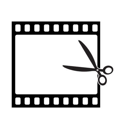 video editing icon on white background. video trim sign. film and scissors symbol. flat style.のイラスト素材