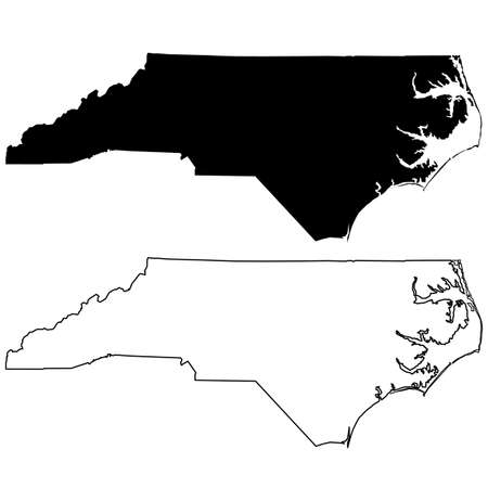 Map of the North Carolina on white background. black outline map of North Carolina. North Carolina, state of USA. flat style.のイラスト素材