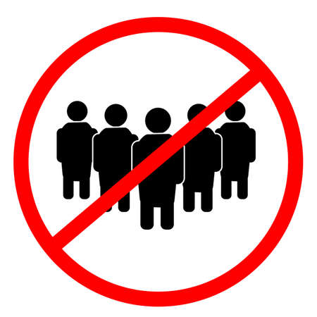 Social Distancing on white background. Avoid crowds sign. Prohibition sign for quarantine symbol. No...