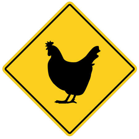 Chicken crossing sign on white background. Chicken symbol. chicken crossing sign. flat style.のイラスト素材
