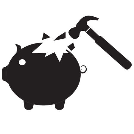 Piggy bank and hammer icon on white background. Financial problem sign. flat style.のイラスト素材