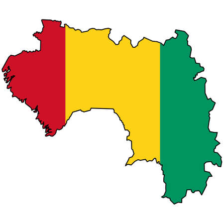 flag map of Guinea on white background. Map of Guinea with an official flag sign. flat style.のイラスト素材